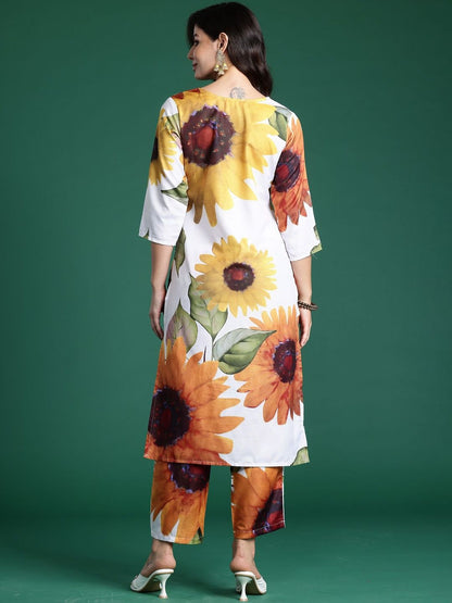 Floral Printed V-Neck Straight Kurta With Trouser