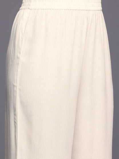 Dhiyona VA Women'sOff White Striped Regular Thread Work Kurta With Trouser With Dupatta
