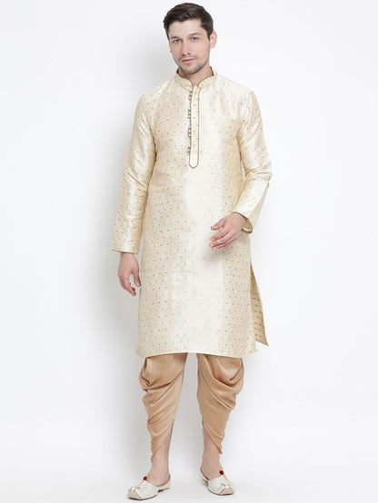 Men's Gold Silk Blend Straight Kurta and Dhoti Set