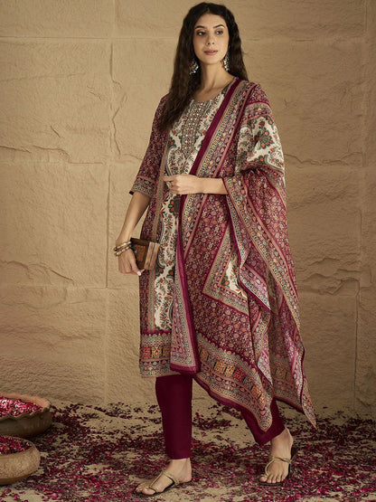 Dhiyona VA Women's Printed Pure Cotton Kurta with Trousers & Dupatta