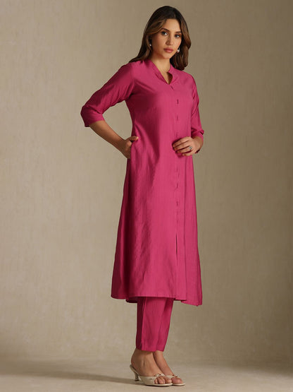 Dhiyona SO Women's Women Mandarin Collar A-Line Kurta with Trousers