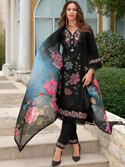 Women Floral Embroidered Regular Thread Work Pure Silk Kurta with Trousers & With Dupatta