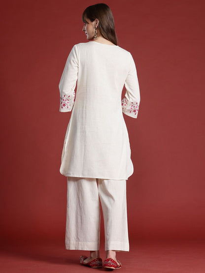 Dhiyona IE Women Floral Printed Regular Thread Work Pure Cotton Kurta with Palazzos