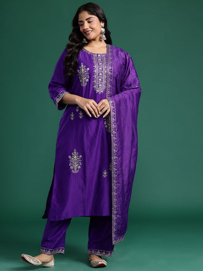 Ethnic Motifs Embroidered Kurta with Trousers & Dupatta