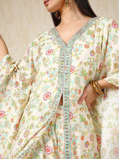 Dhiyona SO Women's Floral Printed Kaftan Kurta with Palazzos