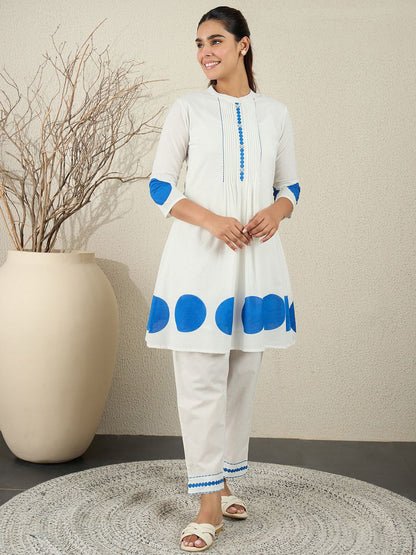 Dhiyona IE Printed Pure Cotton Mandarin Collar Neck Top With Trousers Co-Ords