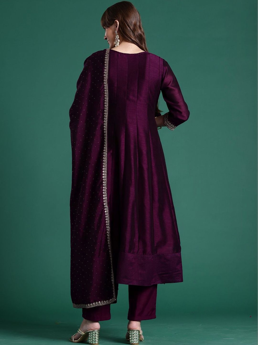 Women Ethnic Motifs Embroidered Panelled Thread Work Kurta with Trousers & With Dupatta
