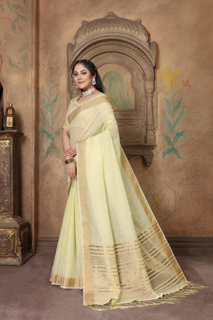 Dhiyona GR Women's Canvas Atrium White Soft Linen Solid Woven Saree