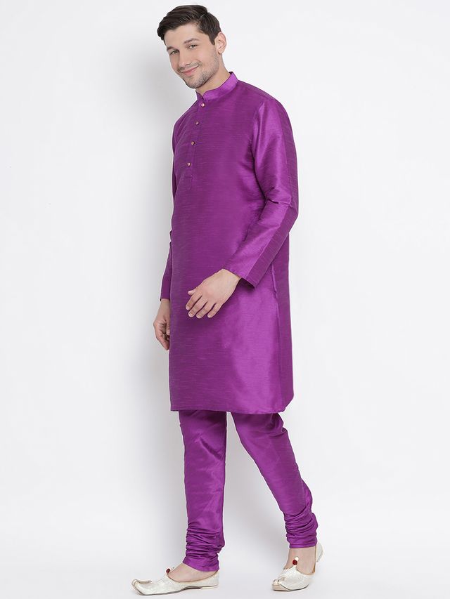 Men's Purple Silk Blend Straight Kurta Pyjama Set