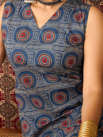 Dhiyona IE Printed Pure Cotton V-Neck Tunic With Trouser