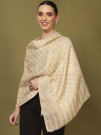 Dhiyona PA Ruhzar Checked Woven Design Reversible Pashmina Woolen Shawl