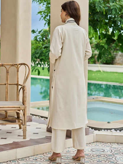 Women Solid Cotton Top with Palazzo & Jacket