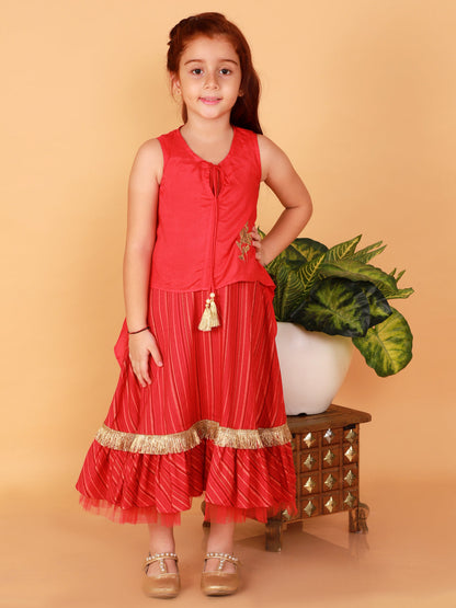 Girls Stylish Gold Embroidered cape with viscose Gold Printed Dress