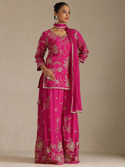 Dhiyona SO Women's Women Floral Embroidered Regular Thread Work Kurta with Palazzos & Dupatta