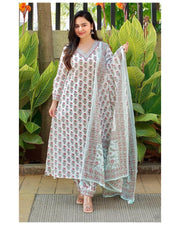 Women White Printed Viscose Rayon Kurta And Pant Set