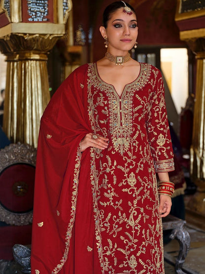 Women Ethnic Motifs Embroidered Kurta with Palazzos & Dupatta