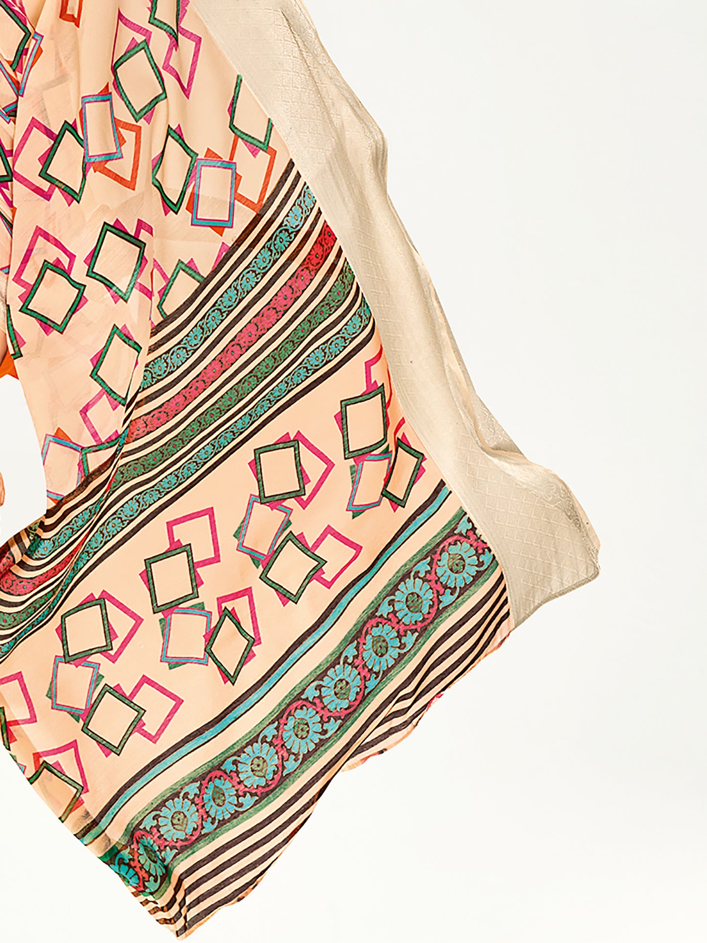 Women's Cotton Blend Cream Printed Designer Saree With Blouse Piece