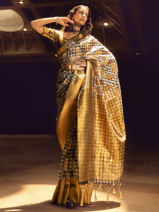 Women's Organza Black Woven Design Designer Saree With Blouse Piece