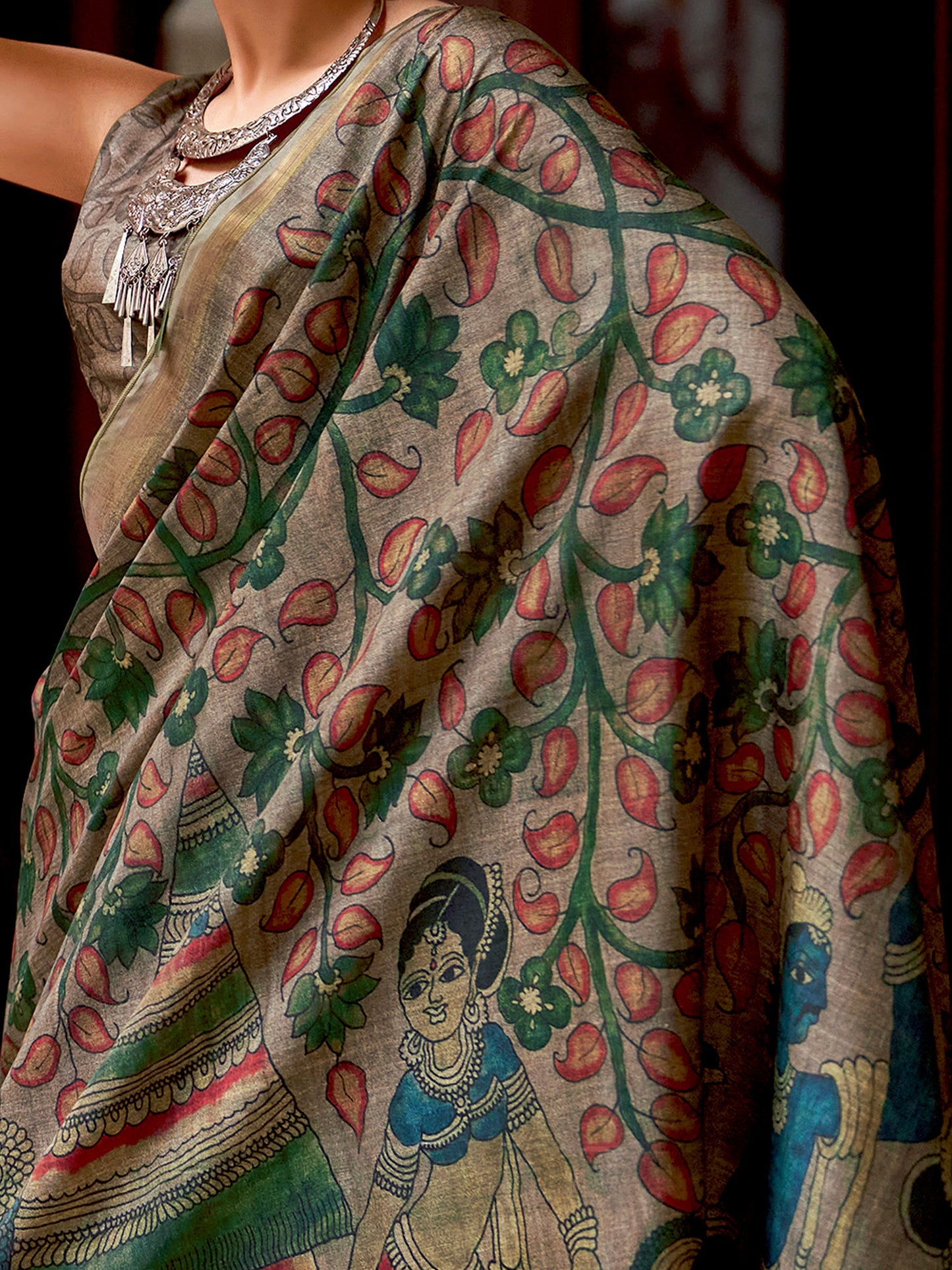 Women's Silk Blend Beige Printed Designer Saree With Blouse Piece