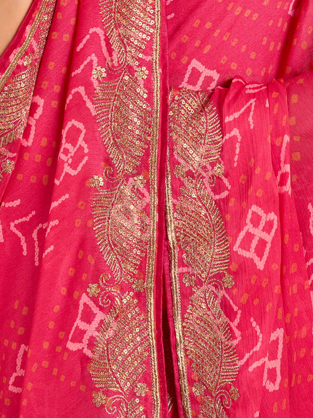 Women's Pure Chiffon Pink Embellished Designer Saree With Blouse Piece