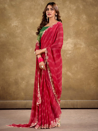 Women's Pure Chiffon Olive Embellished Designer Saree With Blouse Piece