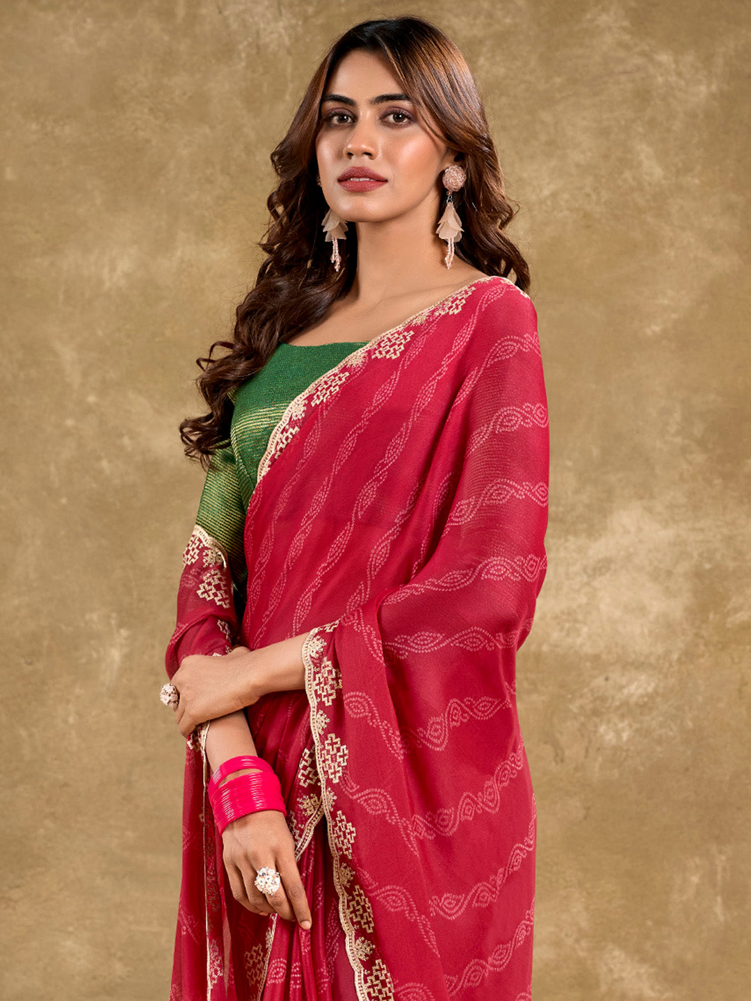 Women's Pure Chiffon Olive Embellished Designer Saree With Blouse Piece