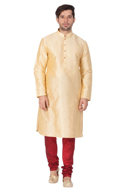 Men's Gold Silk Blend Straight Kurta Pyjama Set