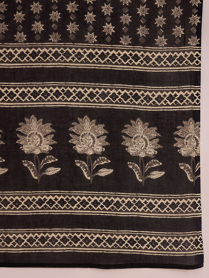 Dhiyona IE Black Floral Printed Gotta Patti Pure Cotton Kurta with Palazzo & Dupatta