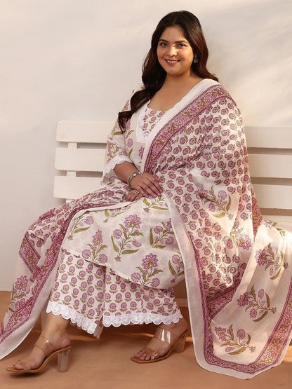 Dhiyona Women's Plus Size Floral Printed Kurta with Trousers & With Dupatta