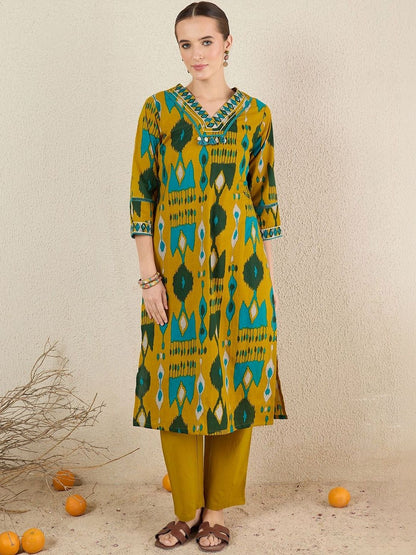 Women Ethnic Motifs Printed Regular Thread Work Pure Cotton Kurta with Trousers & With Dupatta