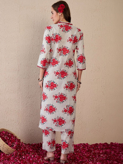 Women Floral Printed Regular Pure Cotton Kurta with Trousers