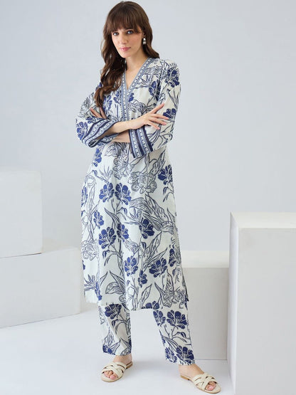Women Floral Printed Regular Pure Cotton Kurta with Trousers