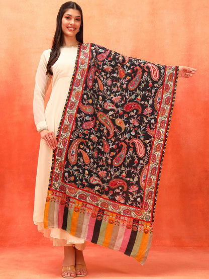 Dhiyona PA Naqqashi Pure Wool Kalamkari Paisley Embroidered Shawl
