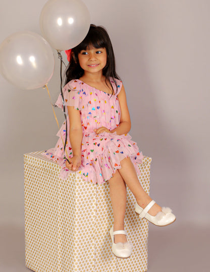 Glam up Girls Pink Tiered Pleating  Party Dress