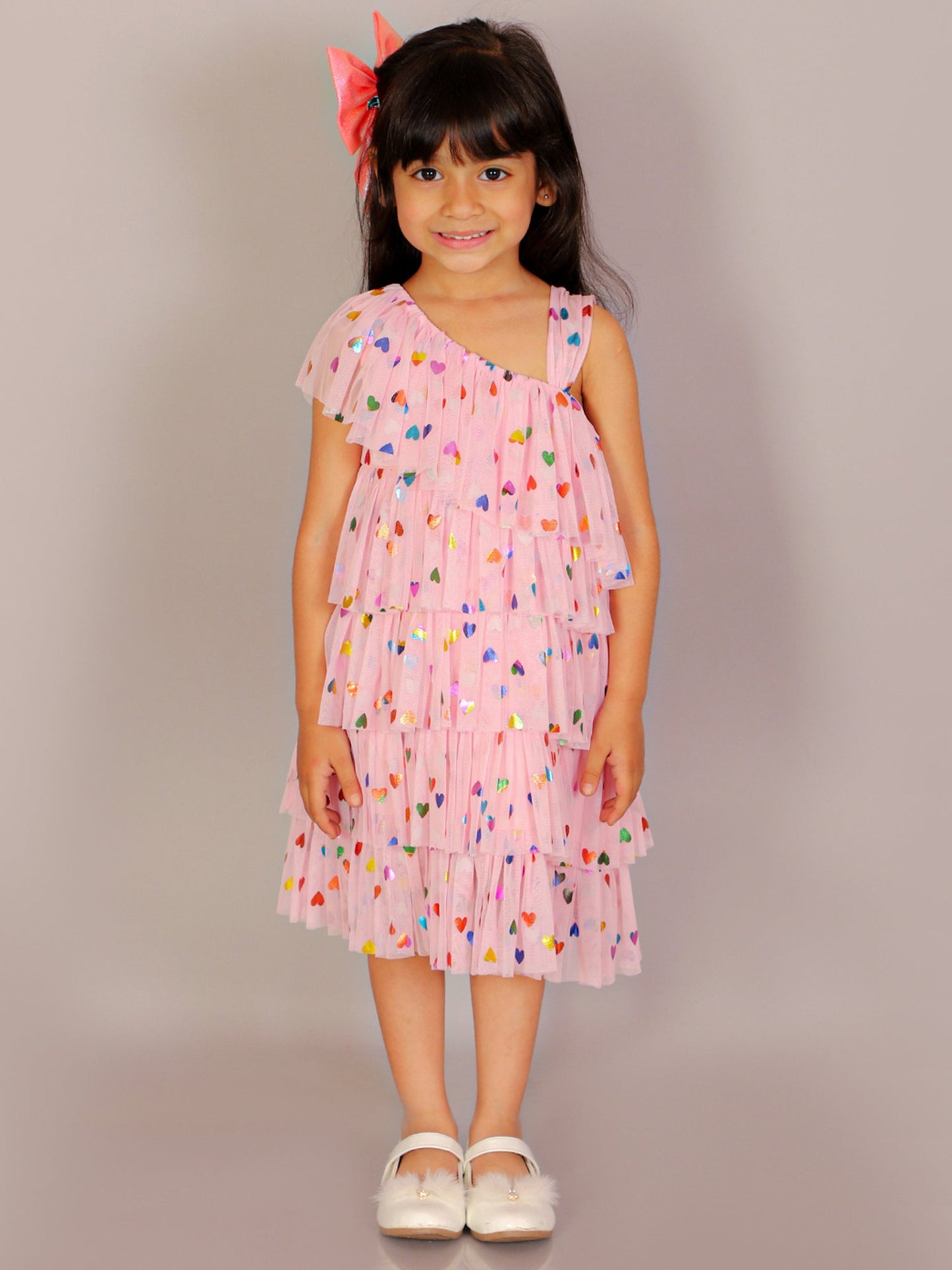 Glam up Girls Pink Tiered Pleating  Party Dress