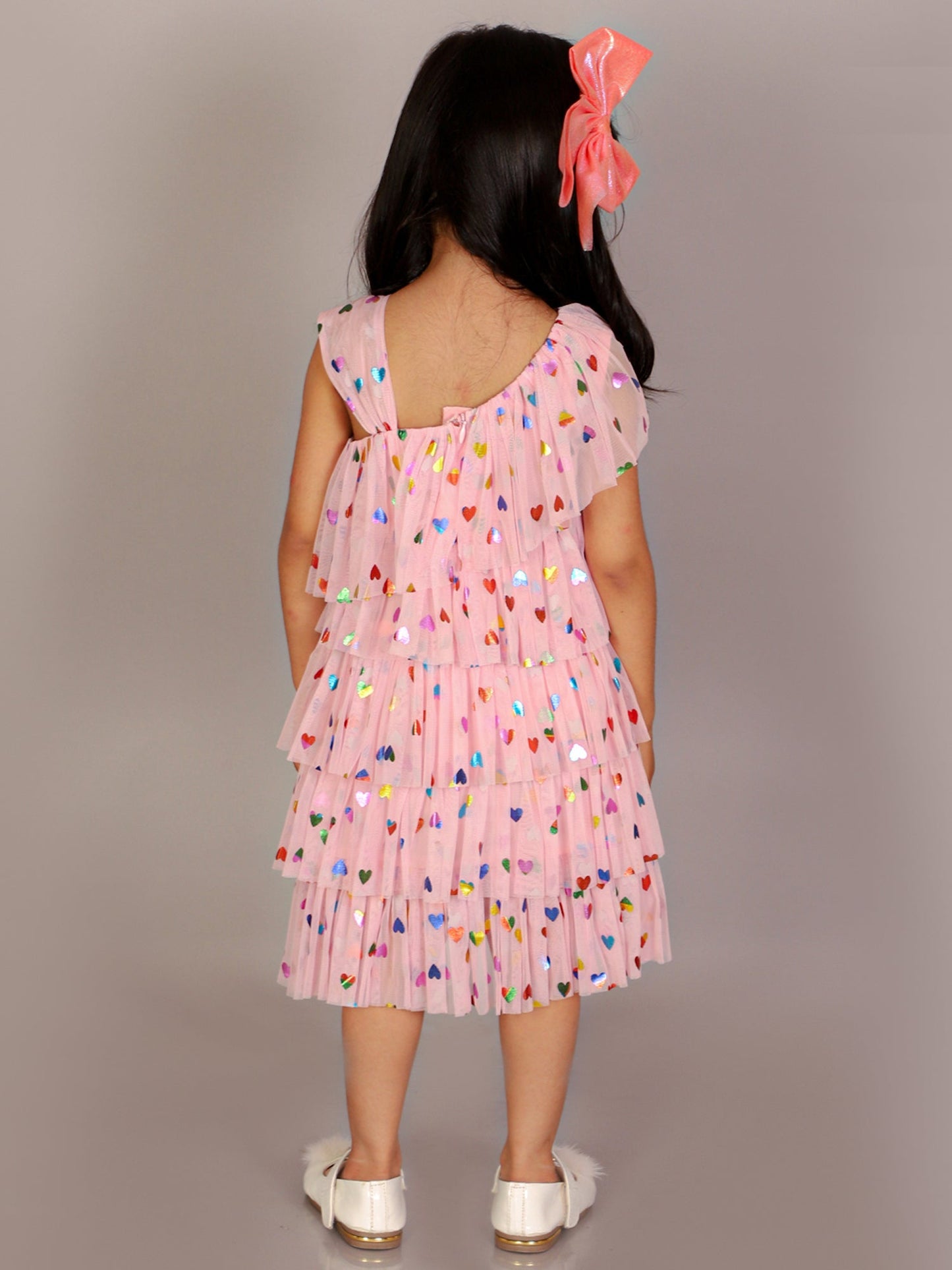 Glam up Girls Pink Tiered Pleating  Party Dress