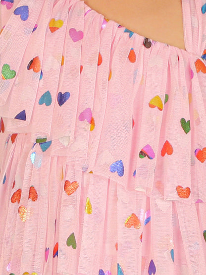 Glam up Girls Pink Tiered Pleating  Party Dress