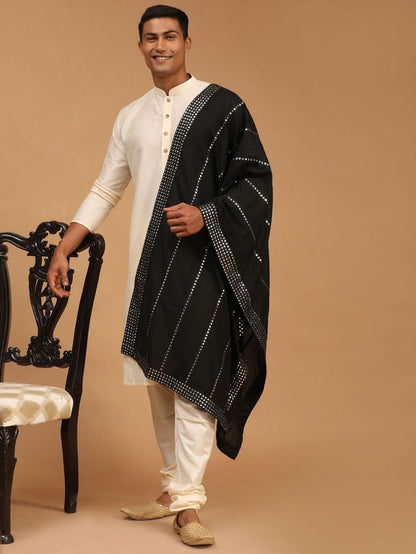Men's Cream Viscose Straight Kurta  Pyjama & Dupatta Set