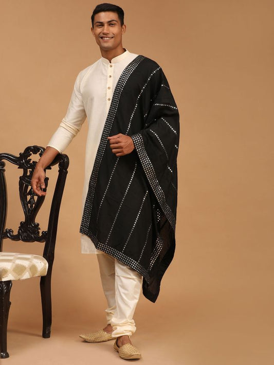 Men's Cream Viscose Straight Kurta  Pyjama & Dupatta Set