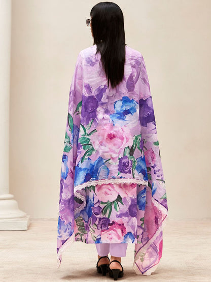 Dhiyona IE Women Floral Embroidered Empire Thread Work Kurta with Trousers & With Dupatta