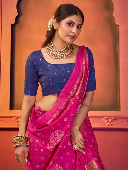 Women's Tussar Silk Navy Blue Embellished Designer Saree With Blouse Piece