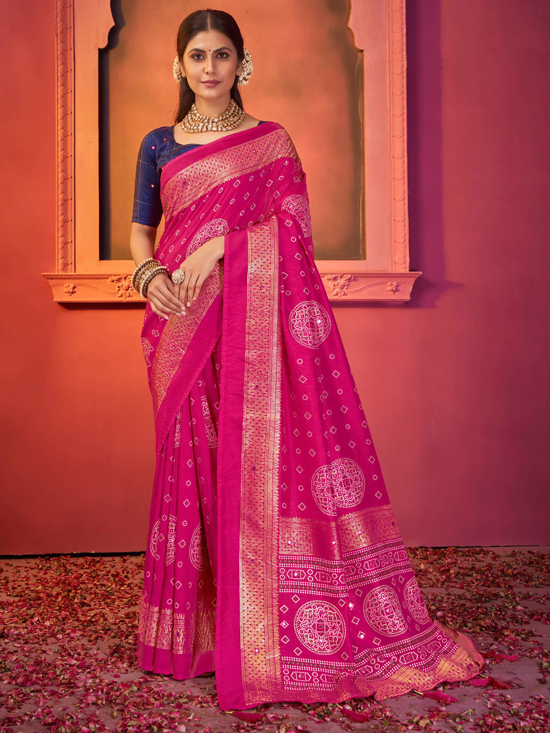 Women's Tussar Silk Navy Blue Embellished Designer Saree With Blouse Piece