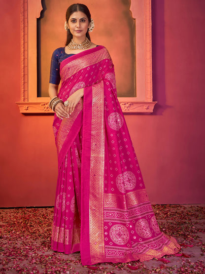 Women's Tussar Silk Navy Blue Embellished Designer Saree With Blouse Piece