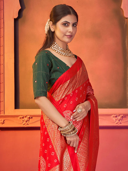 Women's Tussar Silk Green Embellished Designer Saree With Blouse Piece