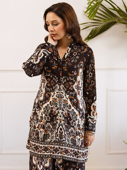 Dhiyona SN Women's Printed Mandarin Collar A-Line Kurta & Palazzo Kurta Set