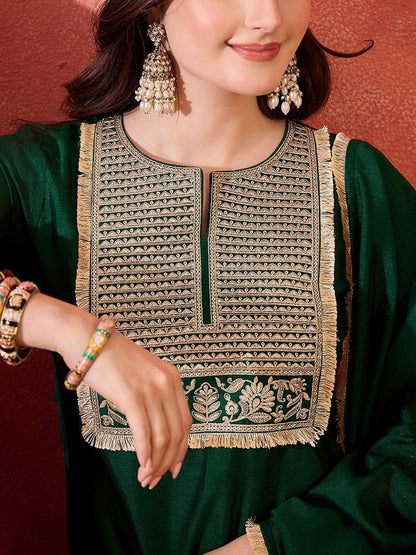 Dhiyona SN Women's Zari & Sequin Cording Embroidered Straight Kurta & Trousers With Dupatta