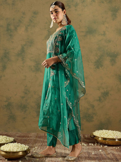 Dhiyona IE Ethnic Motifs Embroidered Kurta With Trousers & Dupatta