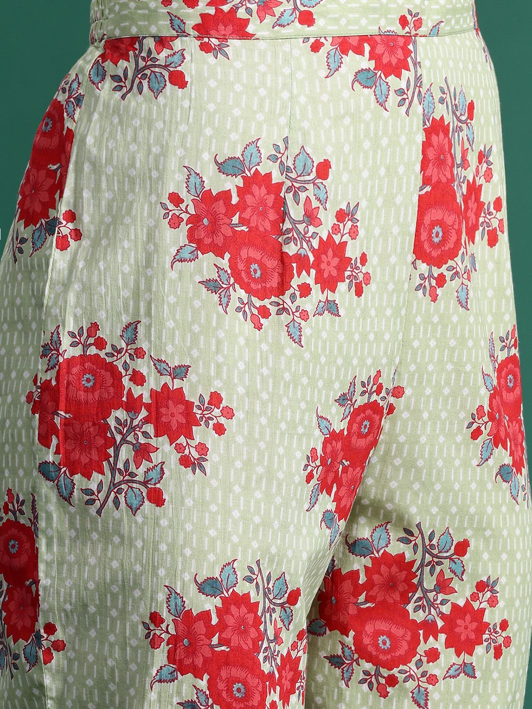 Dhiyona IE Floral Printed Mirror Work Pure Cotton Kurta with Trousers