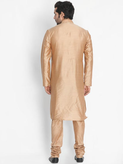Men's Rose Gold Cotton Blend Straight Kurta Pyjama Set