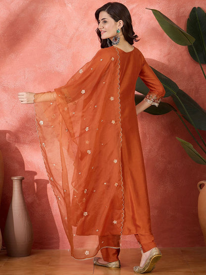 Dhiyona SN Women's Ethnic Motifs Embroidered Zari Straight Kurta With Trousers & Dupatta